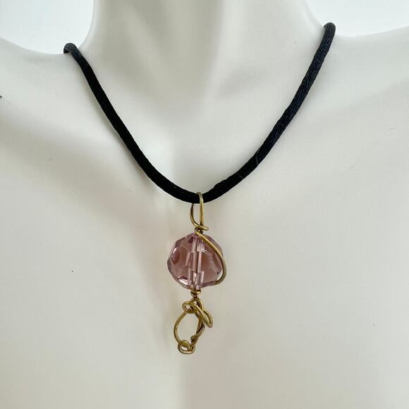 Faceted Purple Sphere Brass Wire Wrapped Pendant - Picture 1 of 4